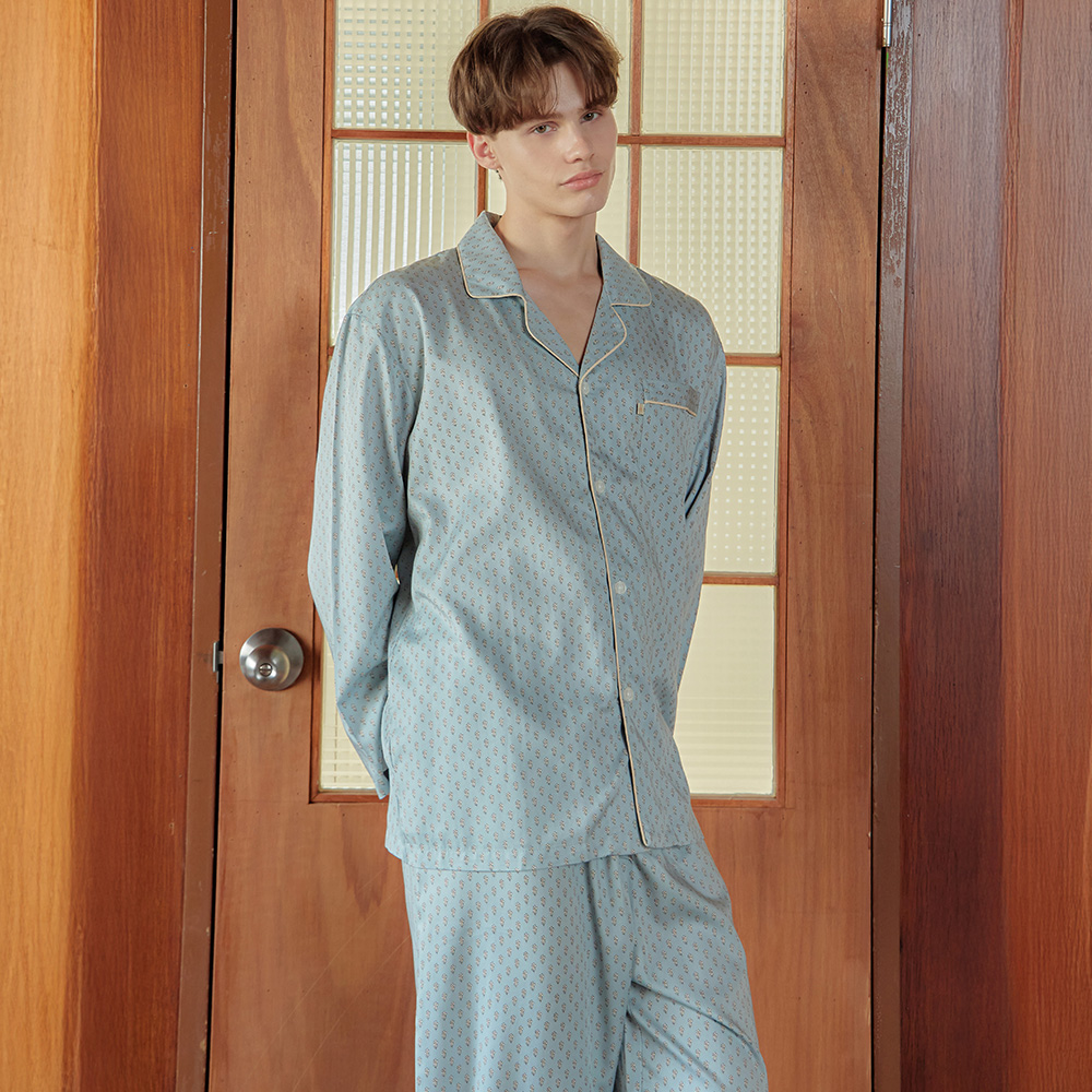 보리 긴팔 모달 면 빅사이즈 남자 잠옷 파자마 세트 제품 이미지