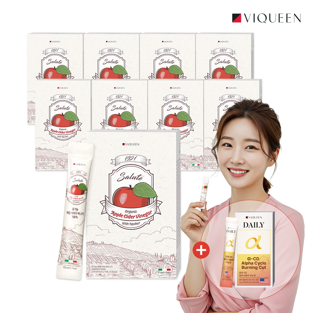바이퀸 1921살루트 유기농 애플사이다비니거 애사비 1박스 x15포 225ml, 9개 - 메인 이미지