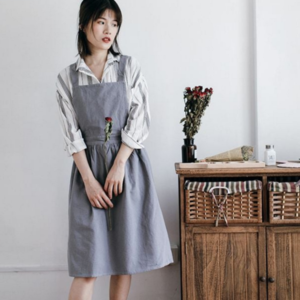 내추럴 린넨 앞치마 플리츠 형 앞치마 여성 요리 카페 베이킹