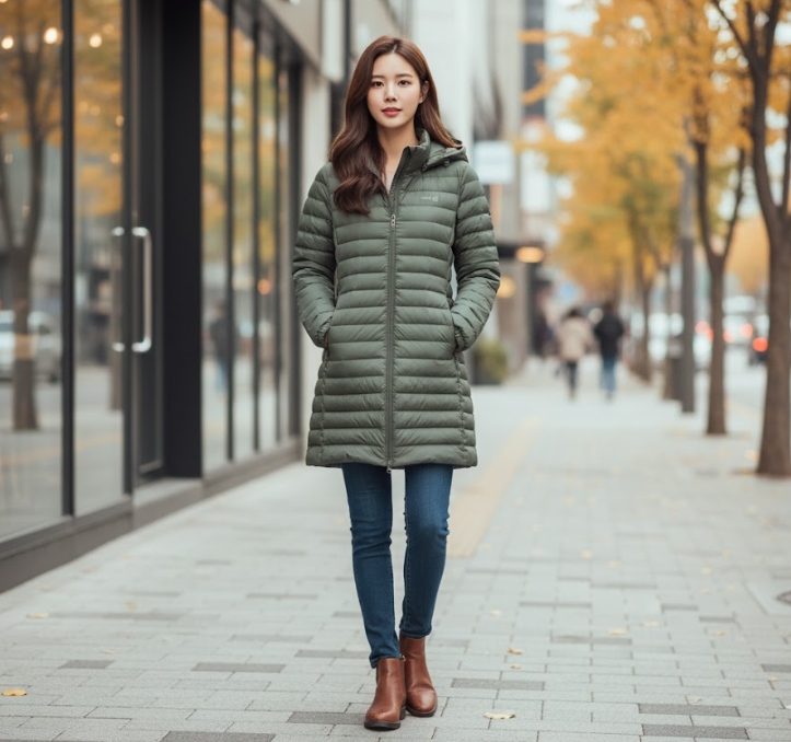 네파 여성 겨울 넥리스형 경량 아우터 미드 롱 다운점퍼 롱패딩점퍼 - 상세 이미지 5