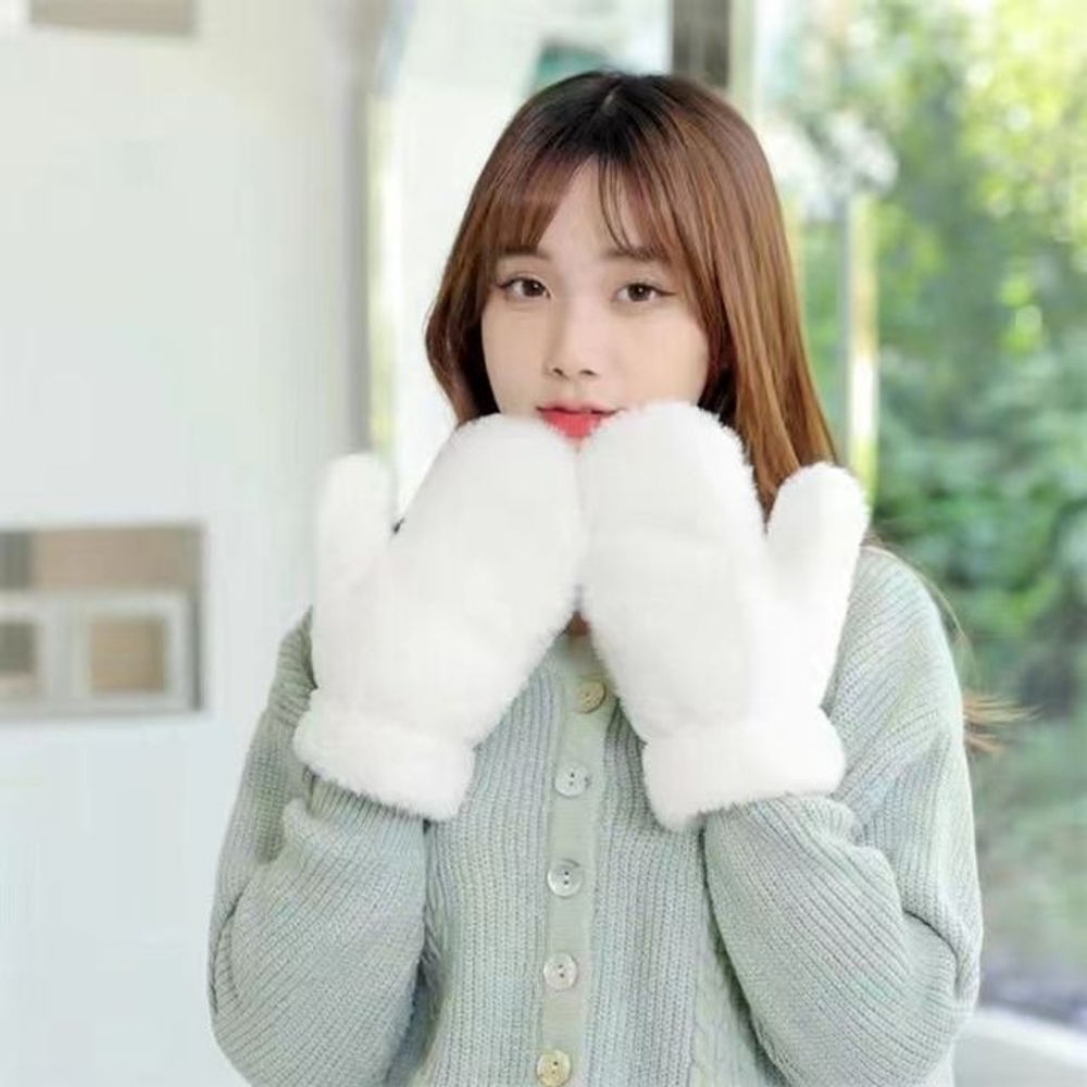 겨울 퍼 밍크 털 방한 벙어리 장갑 - 상세 이미지 2