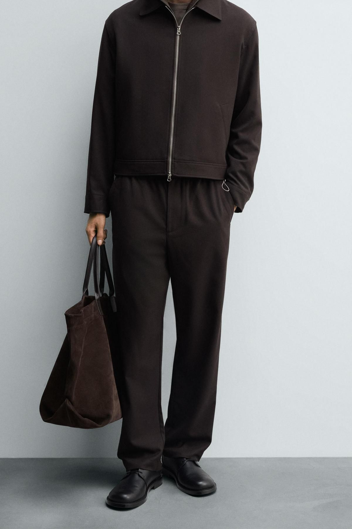 자라 조거 웨이스트 테크니컬 레귤러핏 슬랙스 팬츠 6861/955 BROWN - 상품 이미지