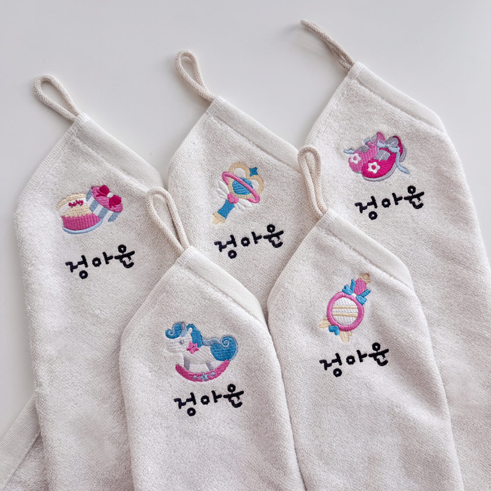 어린이집수건 고리 손수건 유치원 이름자수 5매 핸드타올 공주 이미지 4