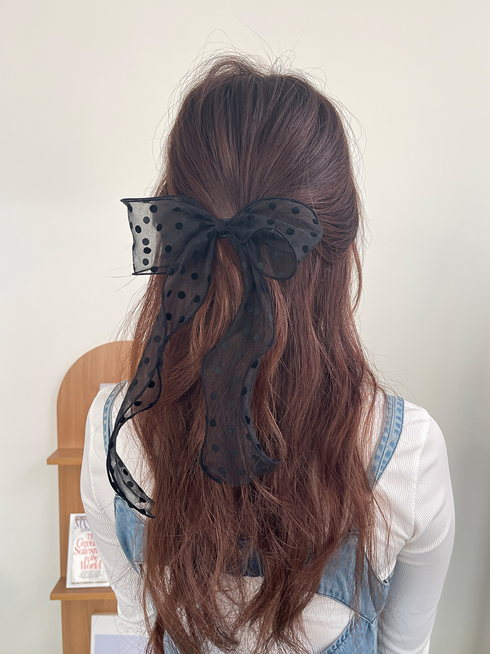 도트쉬폰롱리본핀 머리핀 헤어핀 왕리본핀 예쁜머리핀 삔 - 상세 이미지 2