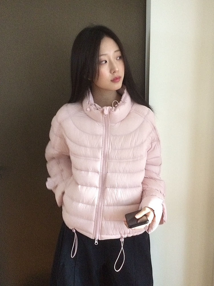 [오리털90%/따숩고 가벼운] 스트링 경량 소프트 패딩 점퍼 (4color) : 모브앤로지