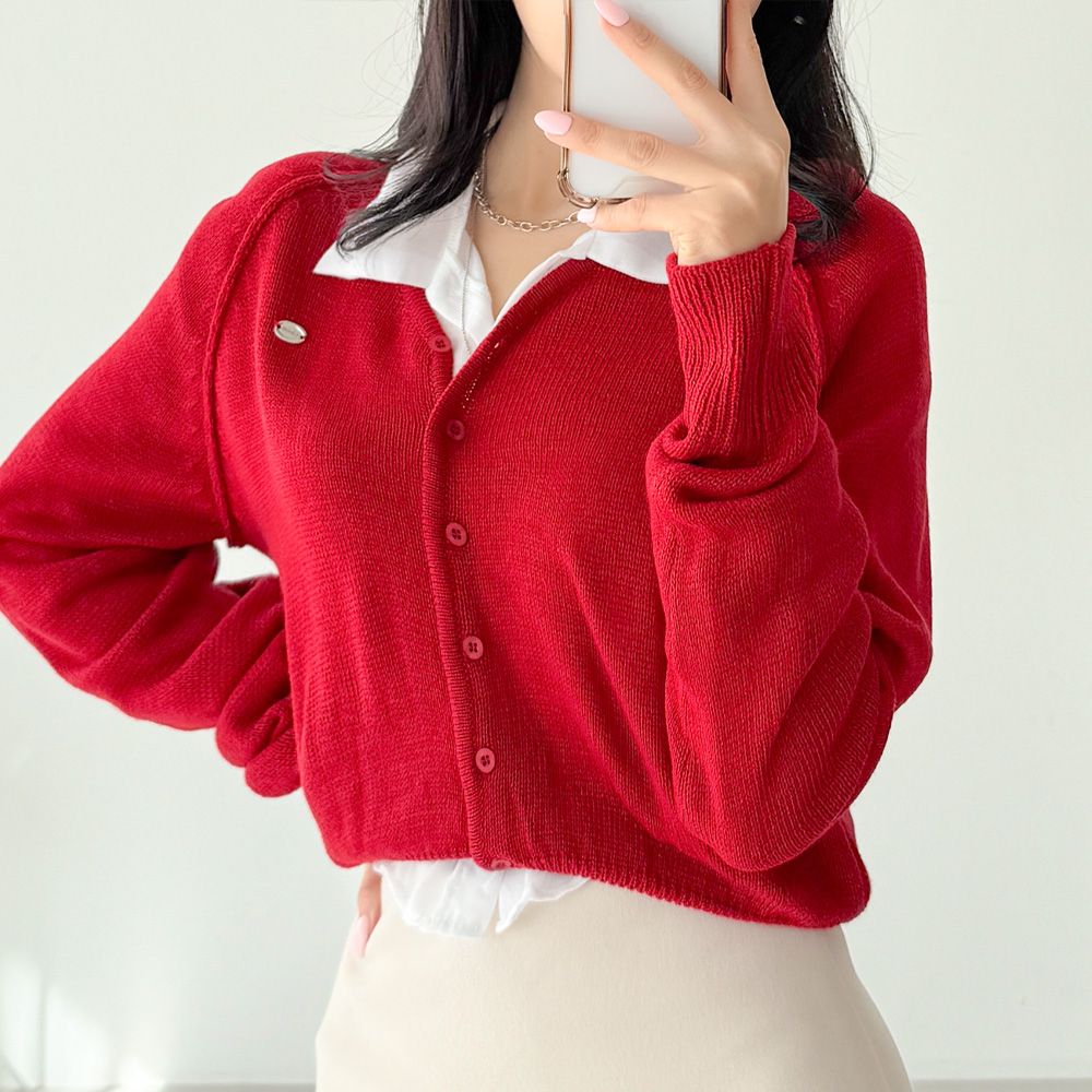 베니술 니트가디건 브이넥 단추 팬던트 AA0832 - 상세 이미지 4