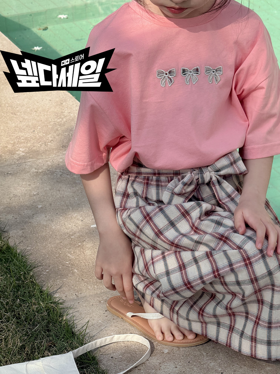 Irene's Closet 트리플 리본 자수 순면 루즈핏 반팔 티셔츠 유아 주니어 여름 - 상품 이미지