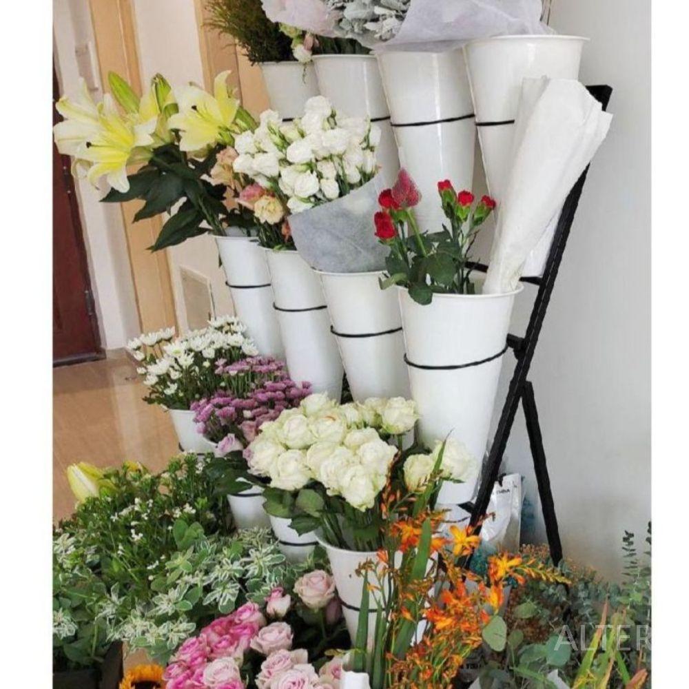 생화 진열대 계단식 화분 선반 부케 스탠드 바스켓 3개 3층 흰통 9개 검정 - 상세 이미지 2