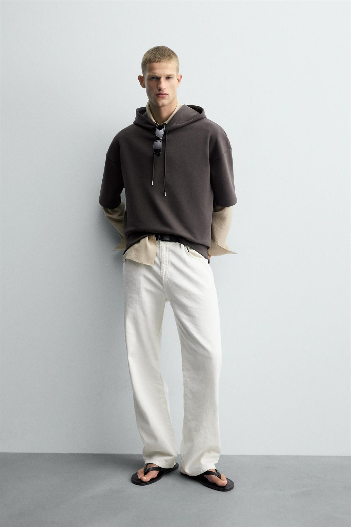 자라 테크니컬 스트레치 반팔 후드 맨투맨 0761/328 DARK BROWN - 상세 이미지 2