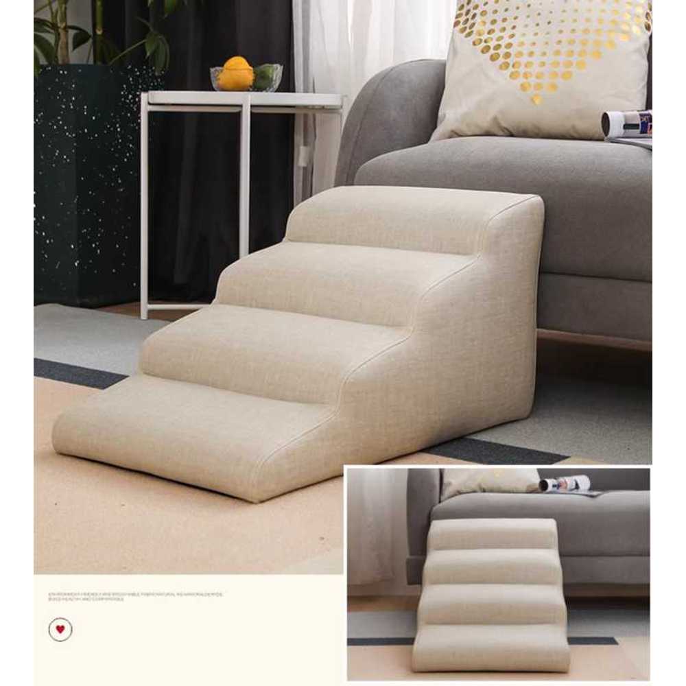 강아지 계단 연결형 미끄럼방지 쿠션 소파 침대용 라이트브라운 4단 + 40x72x40cm - 상세 이미지 5
