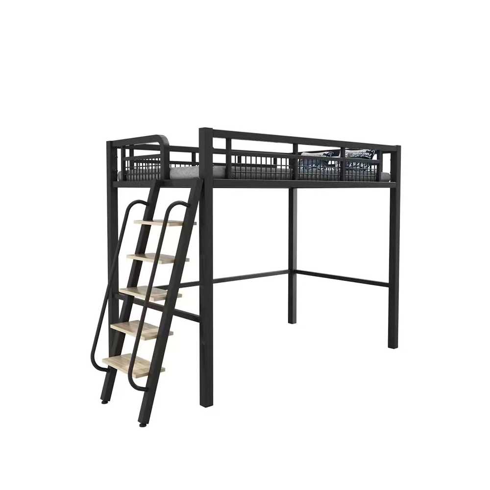 철제 벙커 침대 안전가드 포함 2층형 원룸 인테리어 1500mmX2000mm 블랙 단층 - 상품 이미지