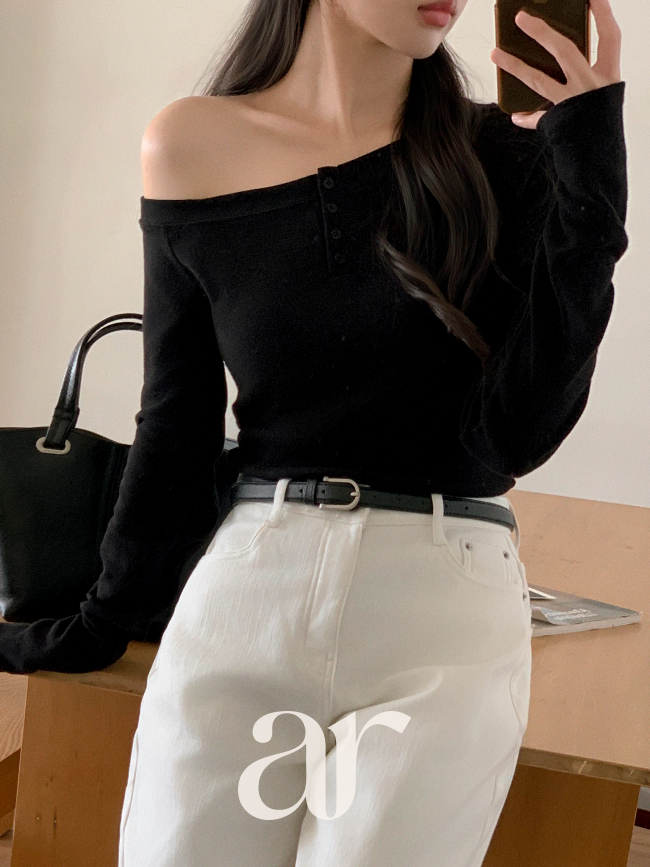 언발 원숄더 헨리넥 긴팔 티셔츠 ts4765 - 상세 이미지 2