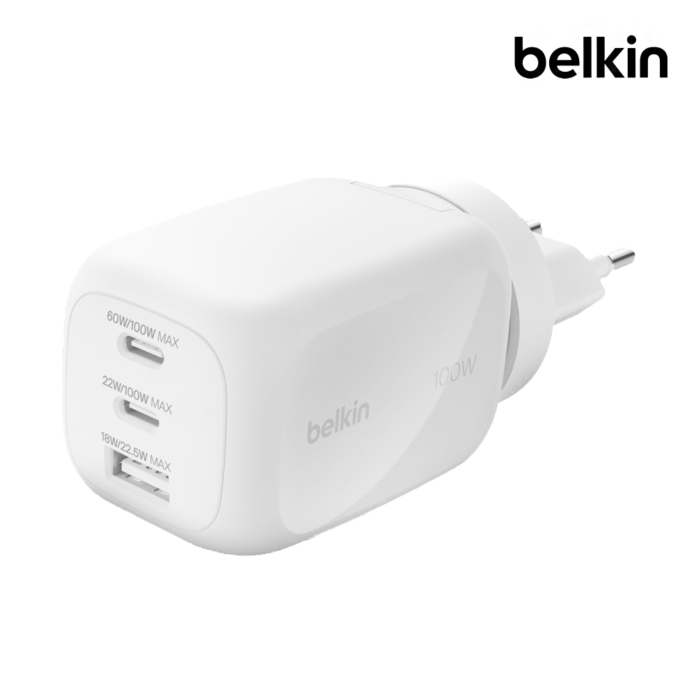벨킨 100W 3포트 GaN 초고속 충전기 듀얼 C타입 USB-A WCH016 노트북 충전 아이폰17 16 호환 제품 이미지