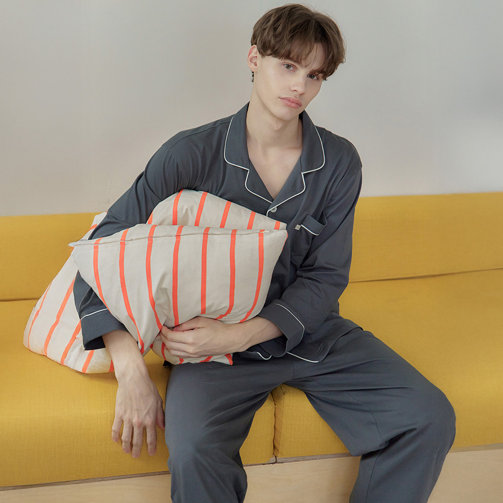 소프트 L차콜 긴팔 순면 빅사이즈 남자 잠옷 파자마 세트 제품 이미지