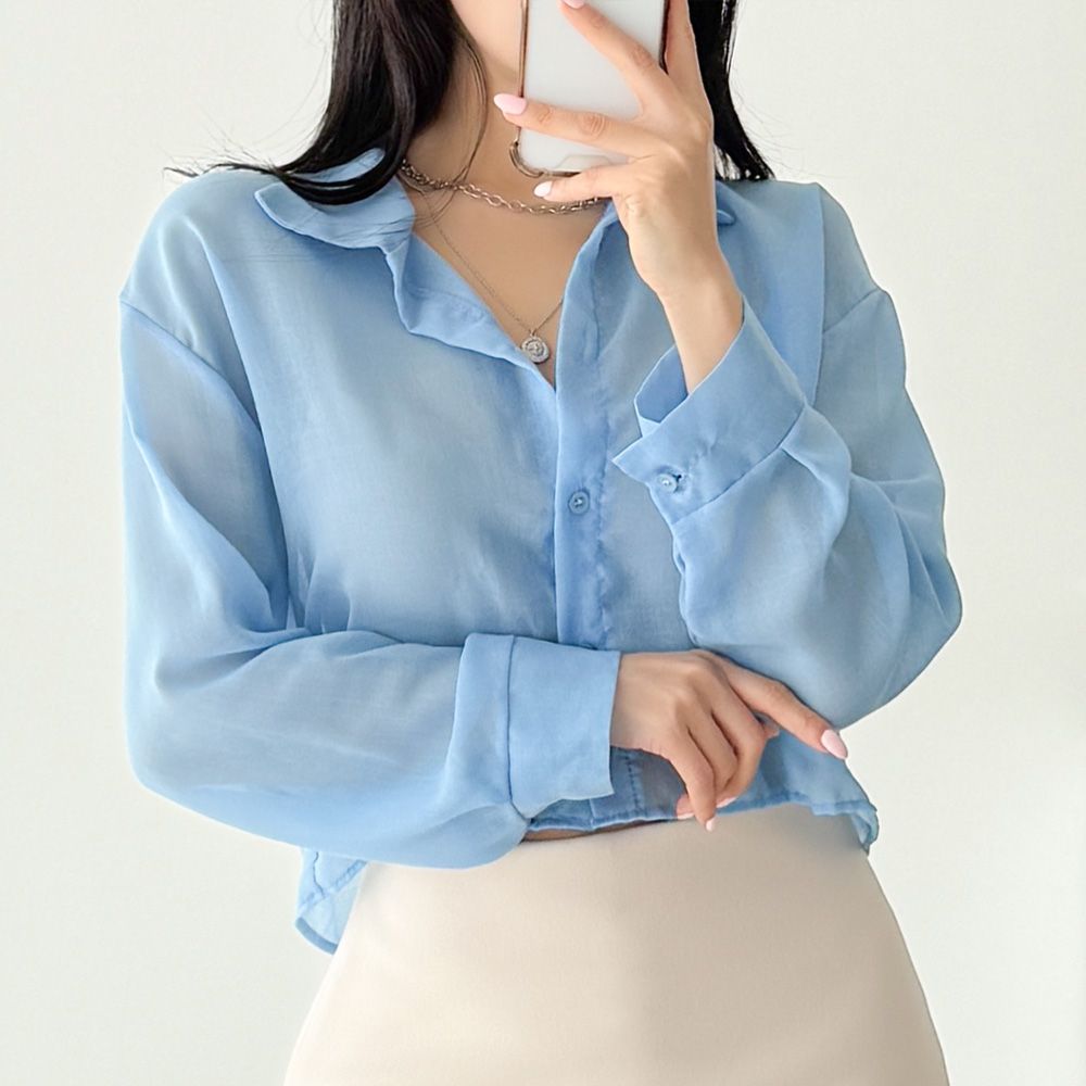 뷰러머 크롭셔츠 시스루 긴팔 남방 AA0831 - 상세 이미지 2
