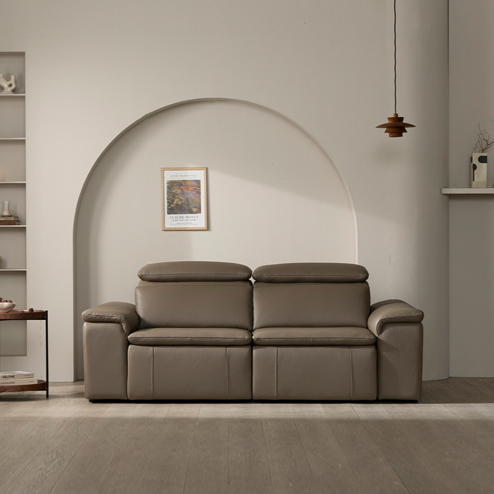 [4인 쇼파] 미코하임 아우라 천연면피 황소 가죽 슬라이딩 확장 거실 리클라이너 소파 스툴미포함, 토프브라운, 4인용