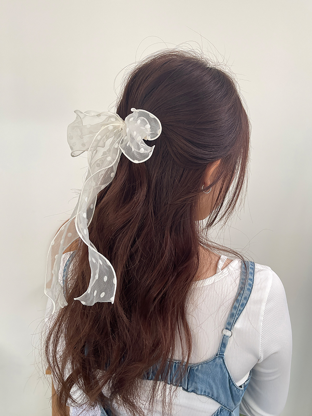 도트쉬폰롱리본핀 머리핀 헤어핀 왕리본핀 예쁜머리핀 삔 - 상세 이미지 5