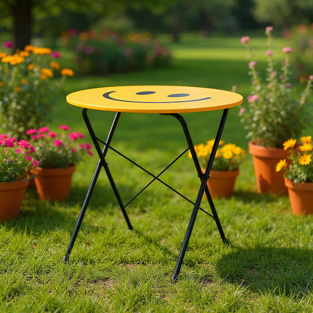 HOMATO 접이식테이블 라운드 D80 옐로우스마일 1548.0934