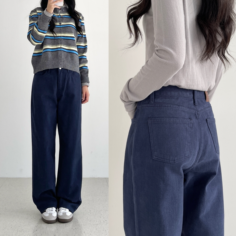 기모바지 여성 가을 겨울 도톰한 면 코튼 하이웨스트 스트레이트 일자 크림색 블랙 피치온팬츠 - 상품 이미지