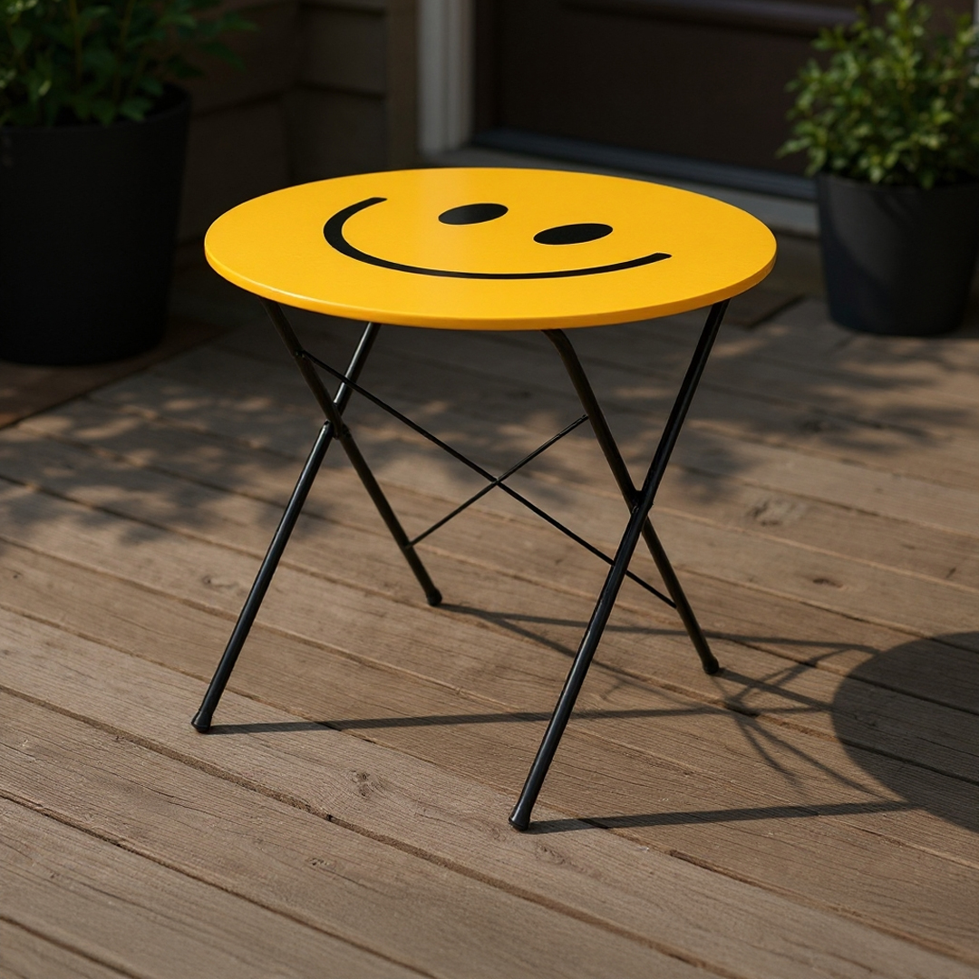 HOMATO 접이식테이블 라운드 D80 옐로우스마일 1548.0934