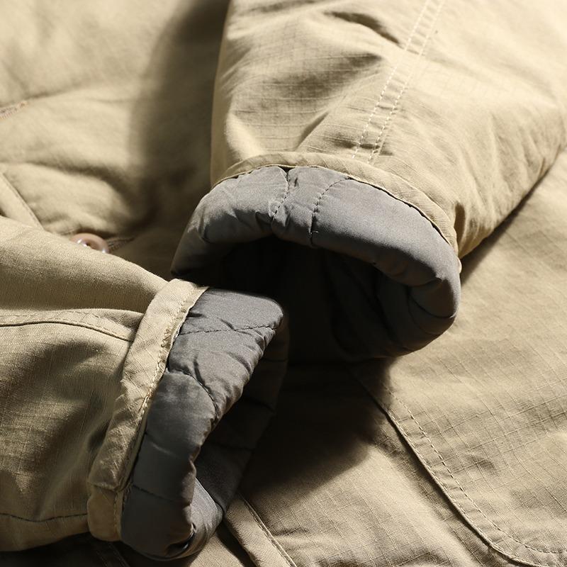 겨울 시티보이 무지 루즈핏 면 커플 브이넥 패딩 자켓 보온 아우터 카키 M - 상세 이미지 4