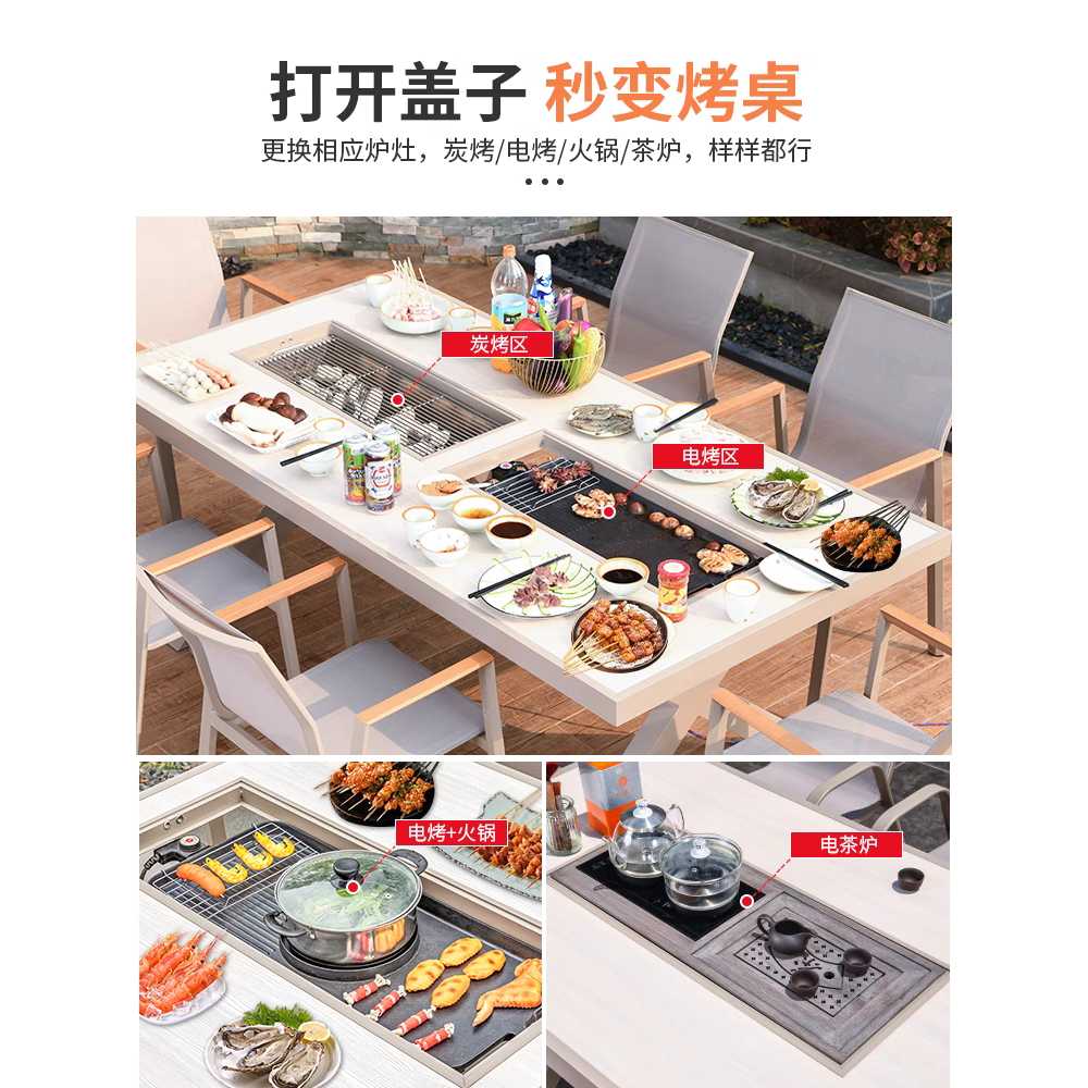 야외 바비큐 테이블 화로 겸용 불판 설치 간편형 구조 텍스타일렌4+ 150cm 싱글오븐 - 상세 이미지 2