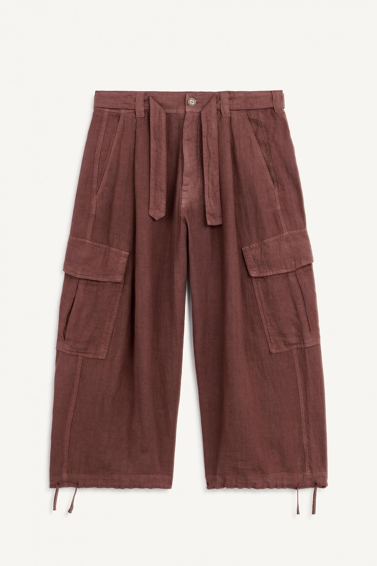 자라 리넨 카고 벨트 포켓 와이드 팬츠 4676/717 BURGUNDY - 상세 이미지 5