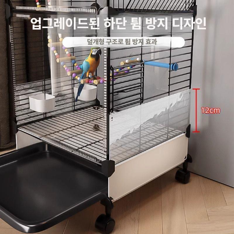 대형 앵무새 케이지 새집 놀이터 조류 사육장 투명 2단 표준형 블랙 케이지 (상세 설명 참조) - 상세 이미지 4