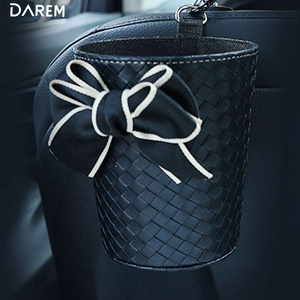 가죽 차량용 휴지통 미니 차량용 쓰레기통 걸이 자동차 리본