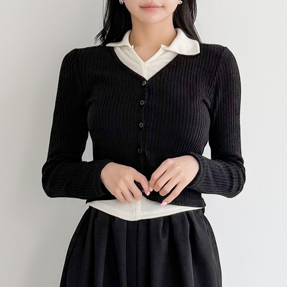 벨루사 레이어드티셔츠 가디건 긴팔 배색 AA0827 - 상세 이미지 5