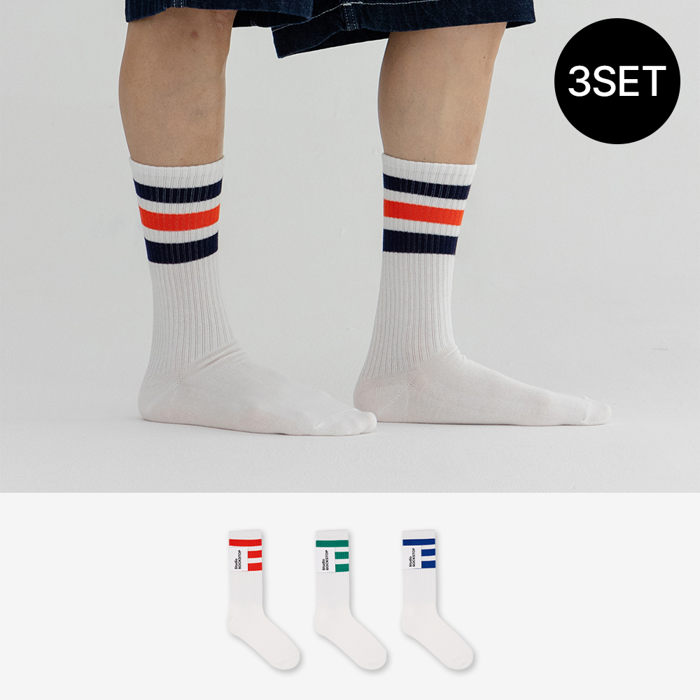싹스탑 3켤레 남자 밴딩 링글 장목 패션 양말 멀티 - 상품 이미지