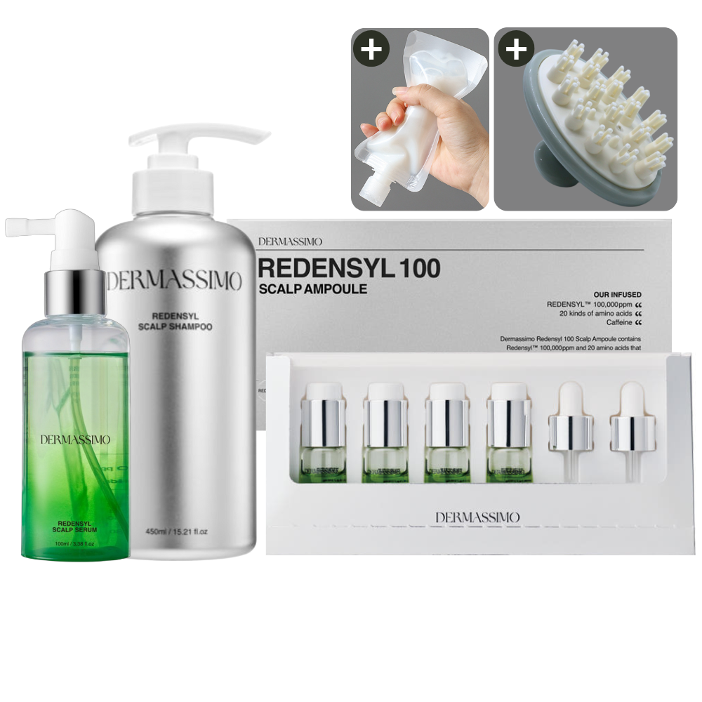 더마시모 리덴실 스칼프 앰플 40g + 세럼 100ml + 샴푸 450ml + 두피 마사지 브러시 + 소분 파우치 - 상품 이미지