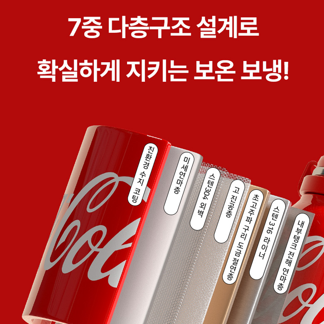 원터치 코카콜라 텀블러 캠핑 운동 등산 보온보냉병 초등학생 어깨끈 손잡이 텀블러 800m - 상세 이미지 2