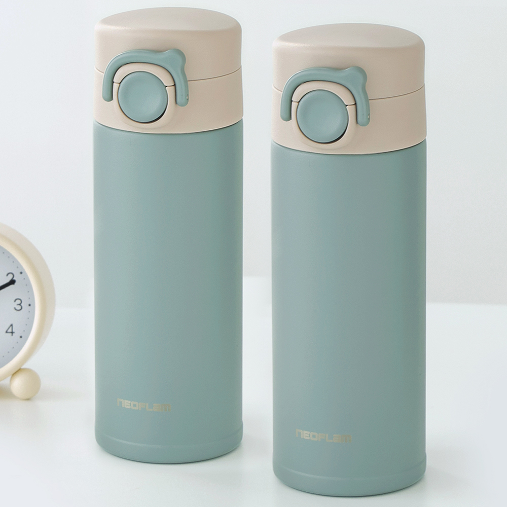 네오플램 1+1 원터치 미니 보온병 보냉병 350ml, 그린 2p - 상품 이미지