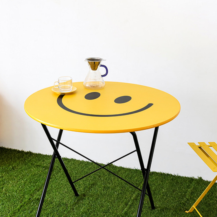 HOMATO 접이식테이블 라운드 D80 옐로우스마일 1548.0934