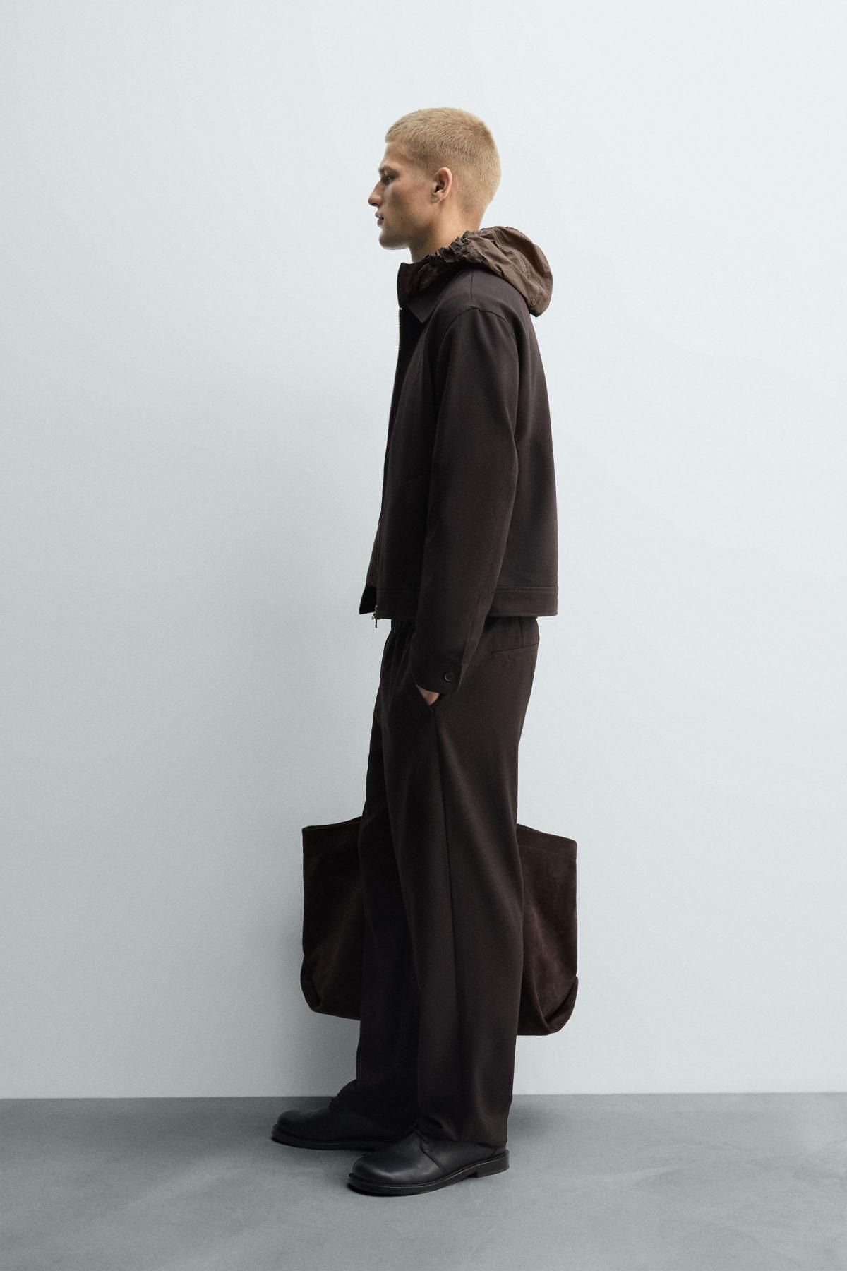 자라 조거 웨이스트 테크니컬 레귤러핏 슬랙스 팬츠 6861/955 BROWN - 상세 이미지 4