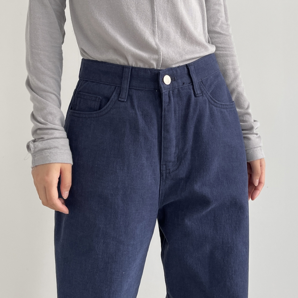 기모바지 여성 가을 겨울 도톰한 면 코튼 하이웨스트 스트레이트 일자 크림색 블랙 피치온팬츠 - 상세 이미지 4