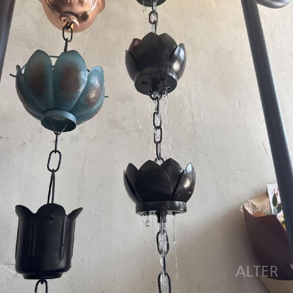 물받이 장식 홈통 공주꽃 지붕 체인 연꽃 빗물받이 레인 처마 나팔꽃 검정 연꽃 비 오는 체인 1m 5송이 - 상세 이미지 4