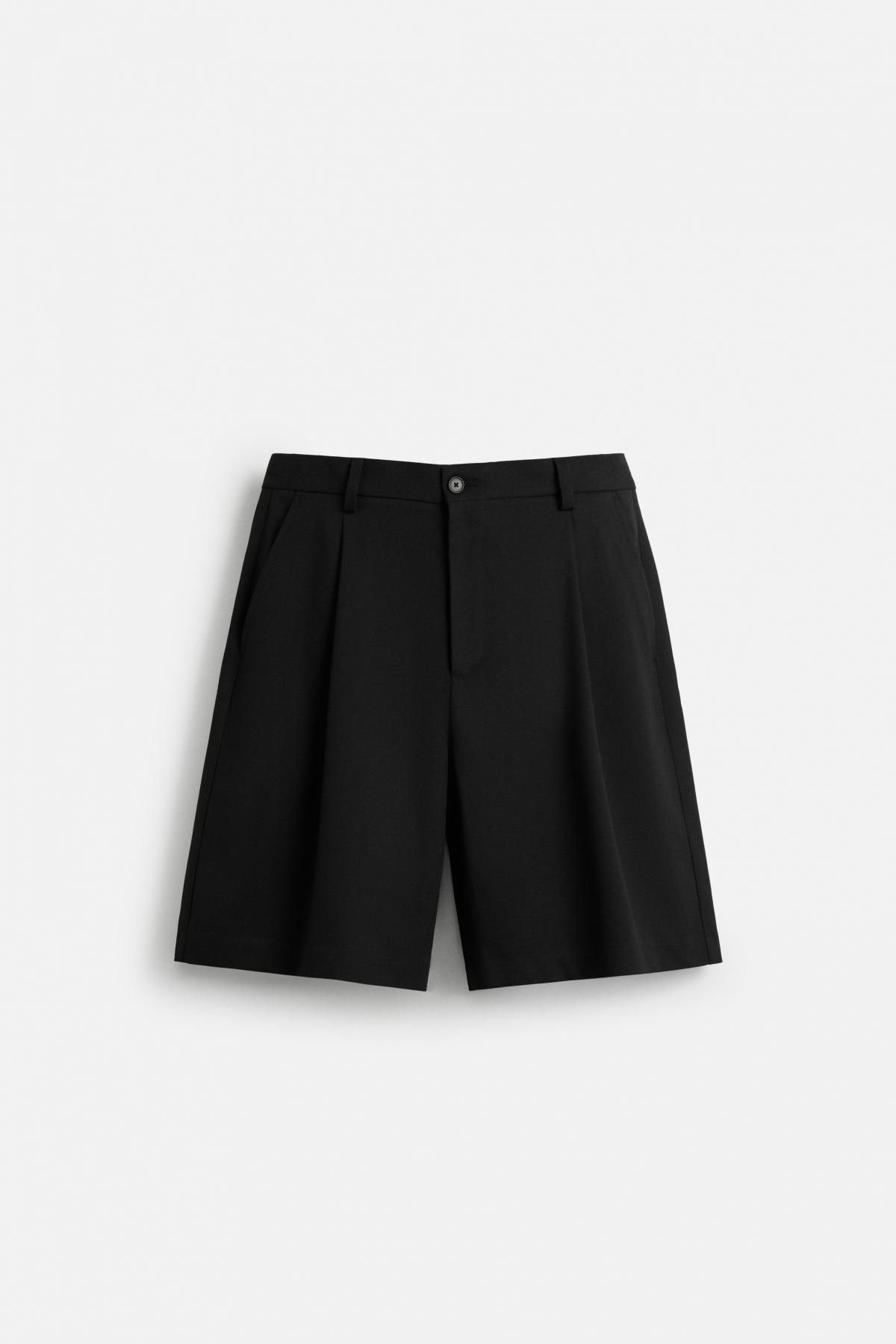자라 미니멀 플리츠 릴렉스핏 버뮤다 반바지 0706/664 BLACK - 메인 이미지
