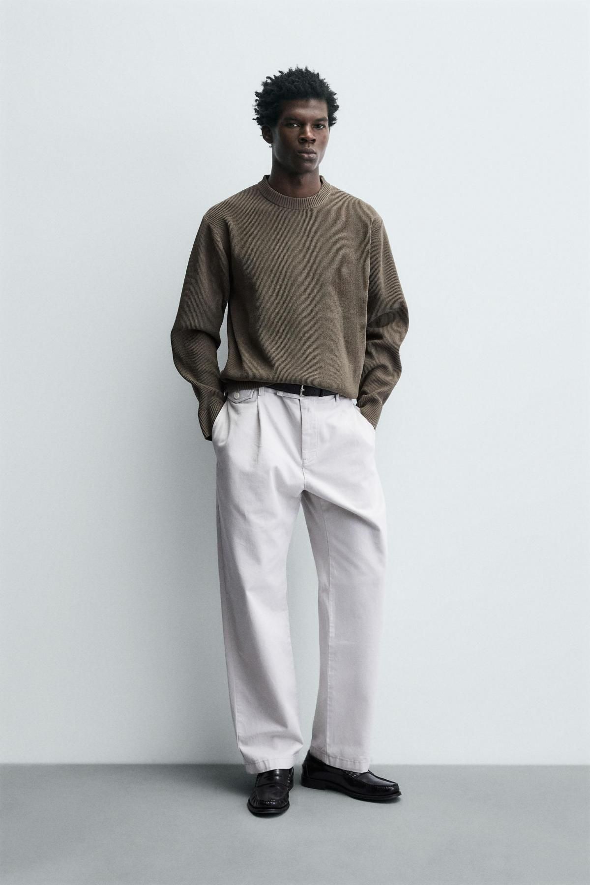 자라 텍스처 라운드넥 브라운 니트 탑 4938/340 MOSS GREEN - 상세 이미지 2