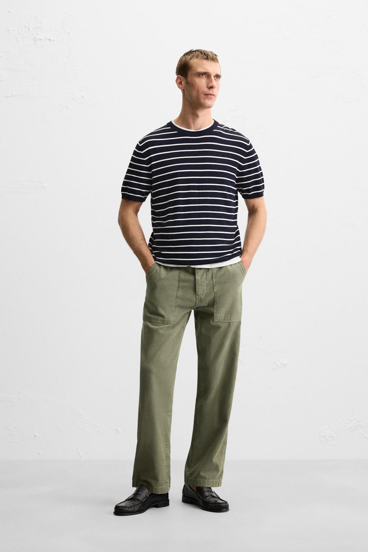자라 스트라이프 미니멀 비스코스 블렌드 니트 반팔 티셔츠 0304/406 STRIPED - 상세 이미지 2