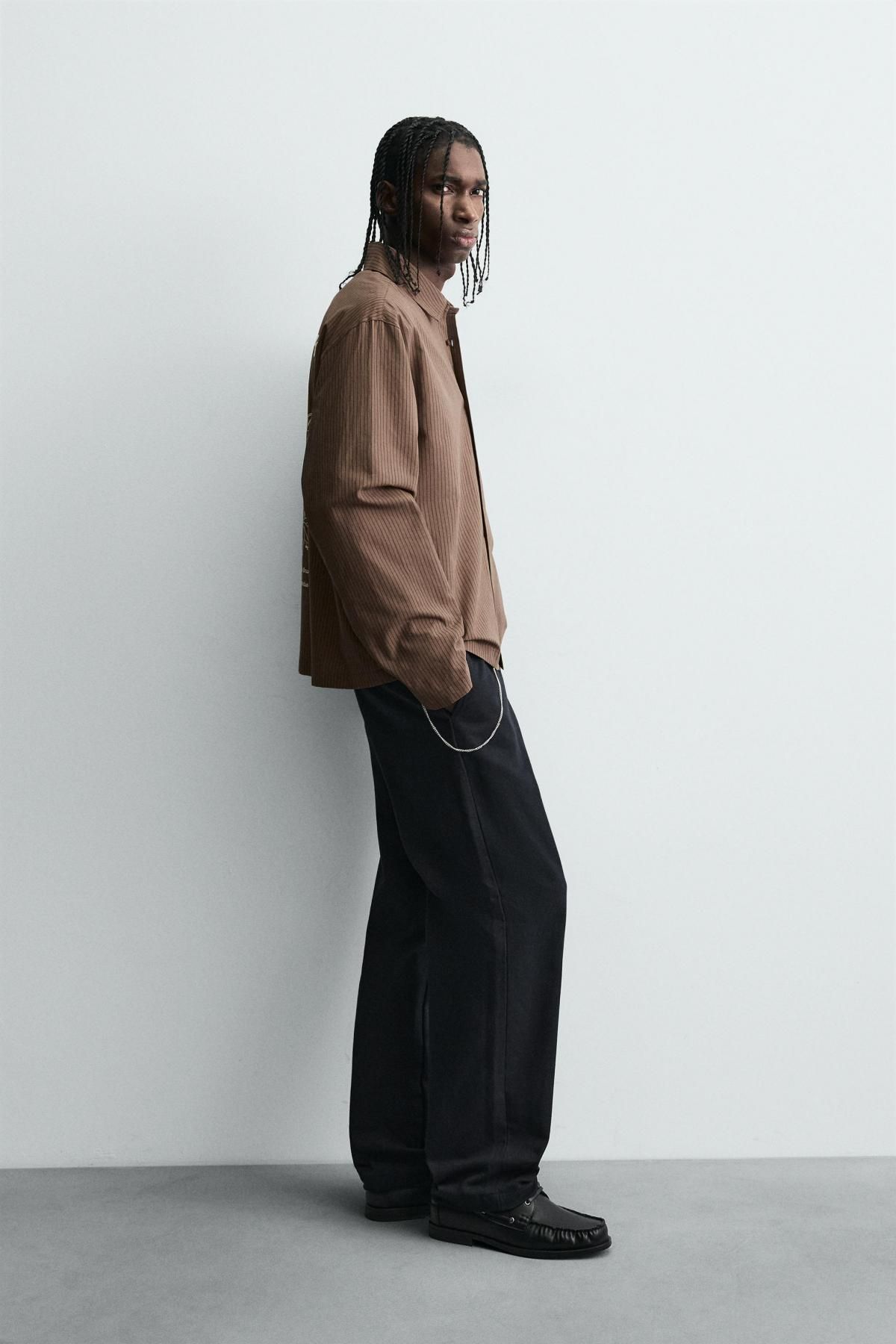 자라 그래픽 스트라이프 긴팔 코튼 셔츠 브라운 레귤러핏 6085/315 LIGHT BROWN - 상세 이미지 5