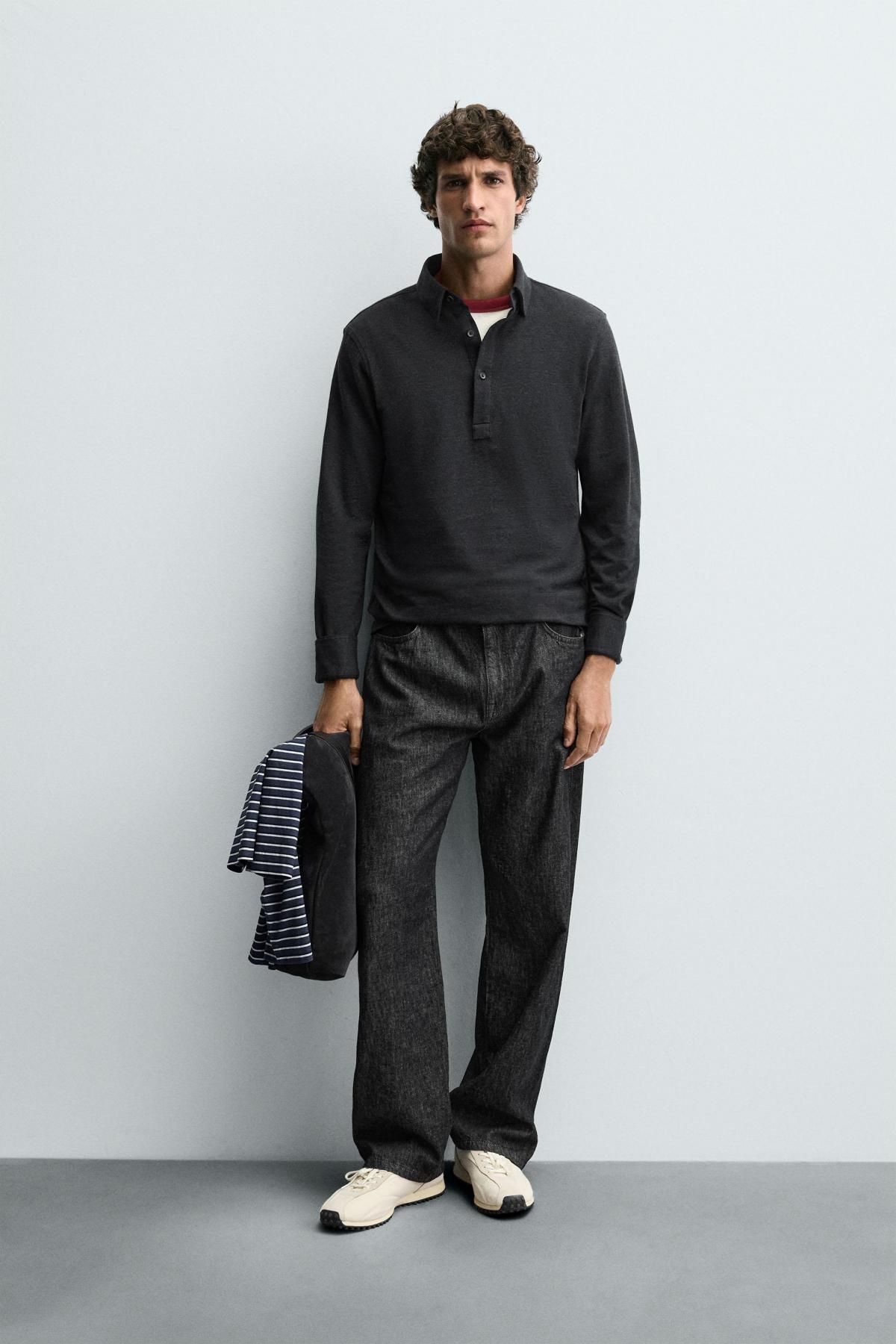 자라 소프트 코튼 테크니컬 긴팔 폴로셔츠 7545/783 DARK NAVY - 상세 이미지 2