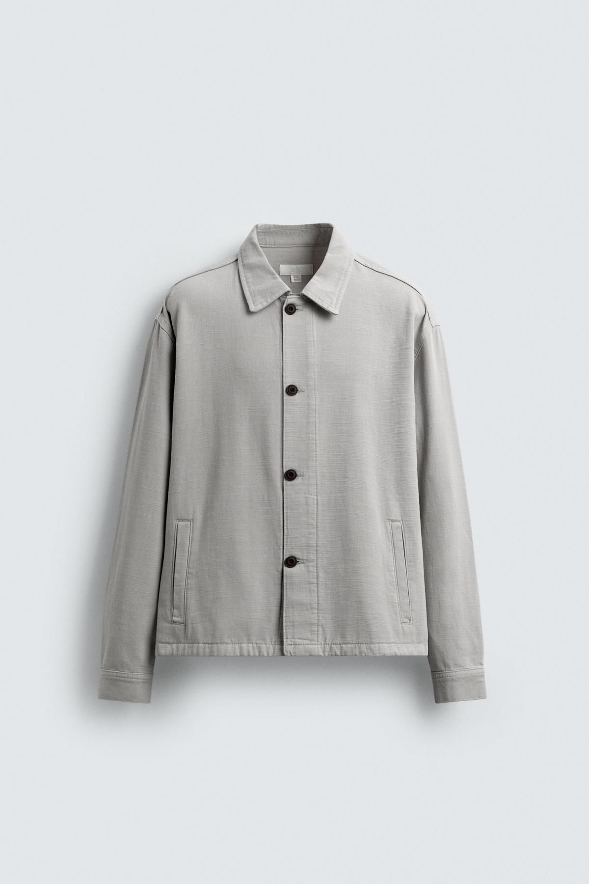자라 헤링본 라이트그레이 박시핏 코튼 오버셔츠 0840/305 GREY - 메인 이미지