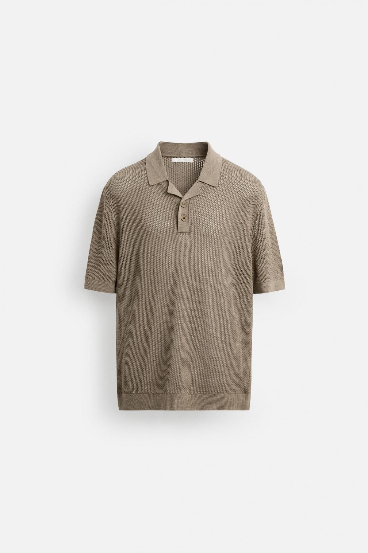 자라 텍스처 니트 반팔 폴로셔츠 0506/308 BEIGE - 메인 이미지