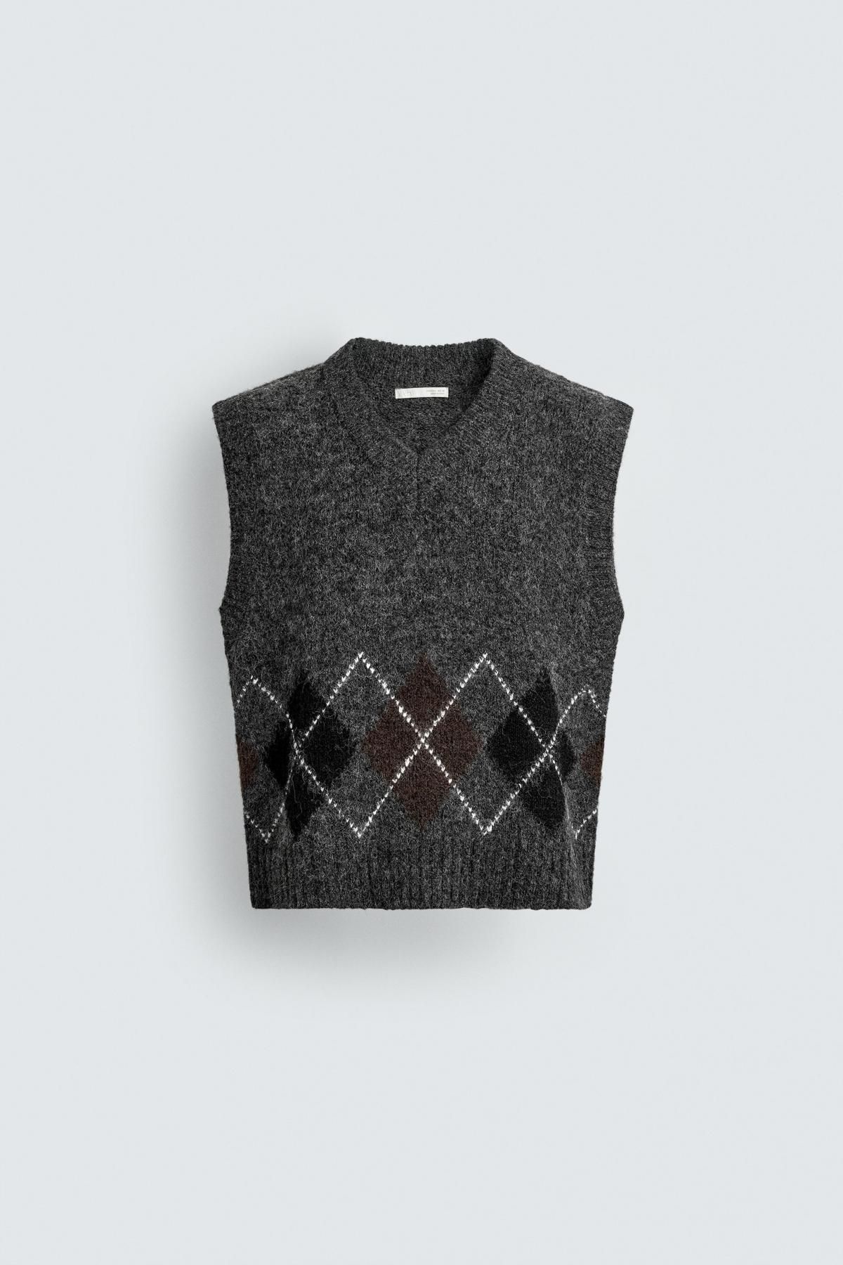 자라 아가일 브이넥 니트 베스트 5755/331 GREY MARL - 상품 이미지