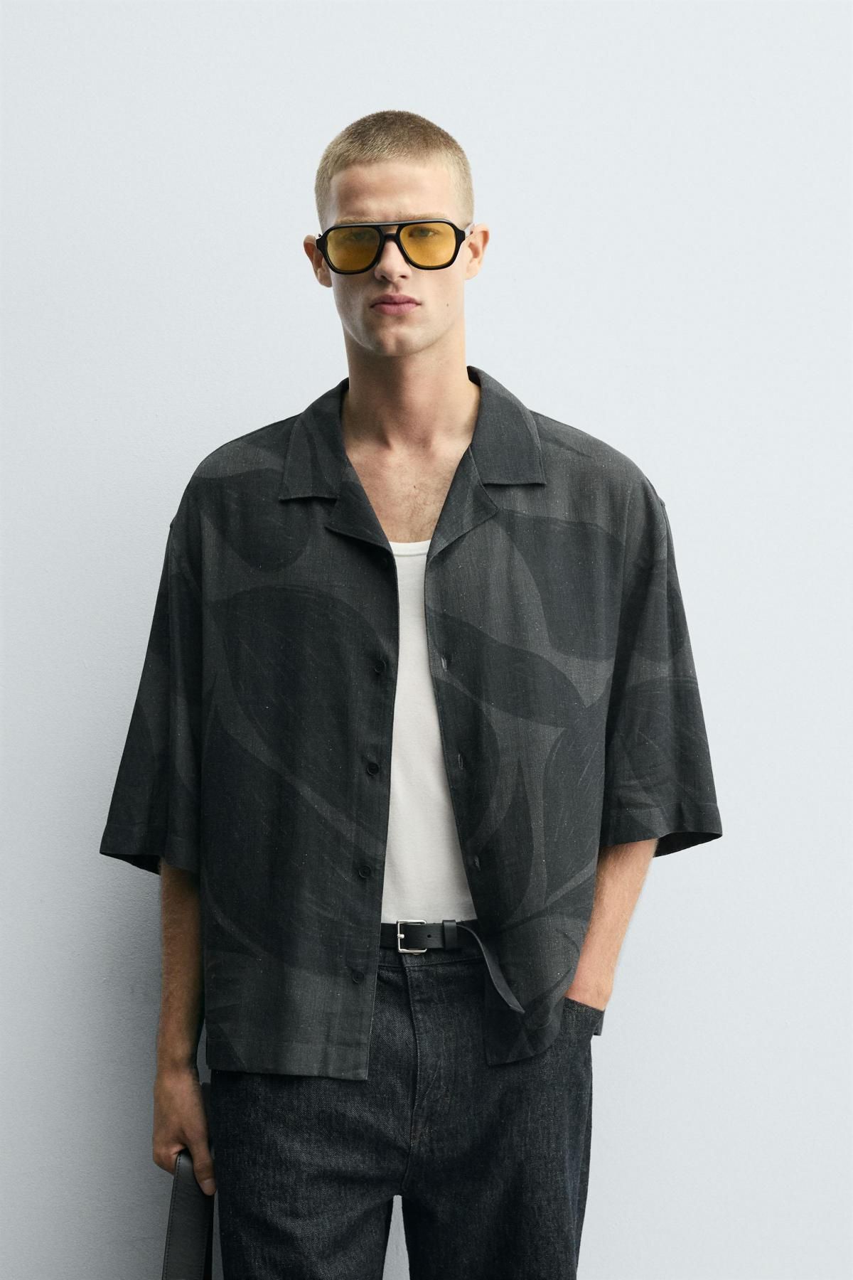 자라 비스코스 린넨 릴렉스핏 반팔 셔츠 5956/458 DARK GREY - 상세 이미지 3
