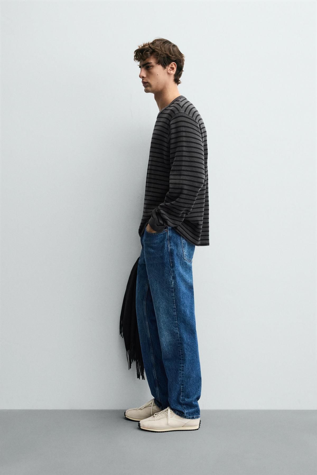 자라 스트라이프 와플 텍스쳐 긴팔 티셔츠 0526/345 STRIPES - 상세 이미지 5
