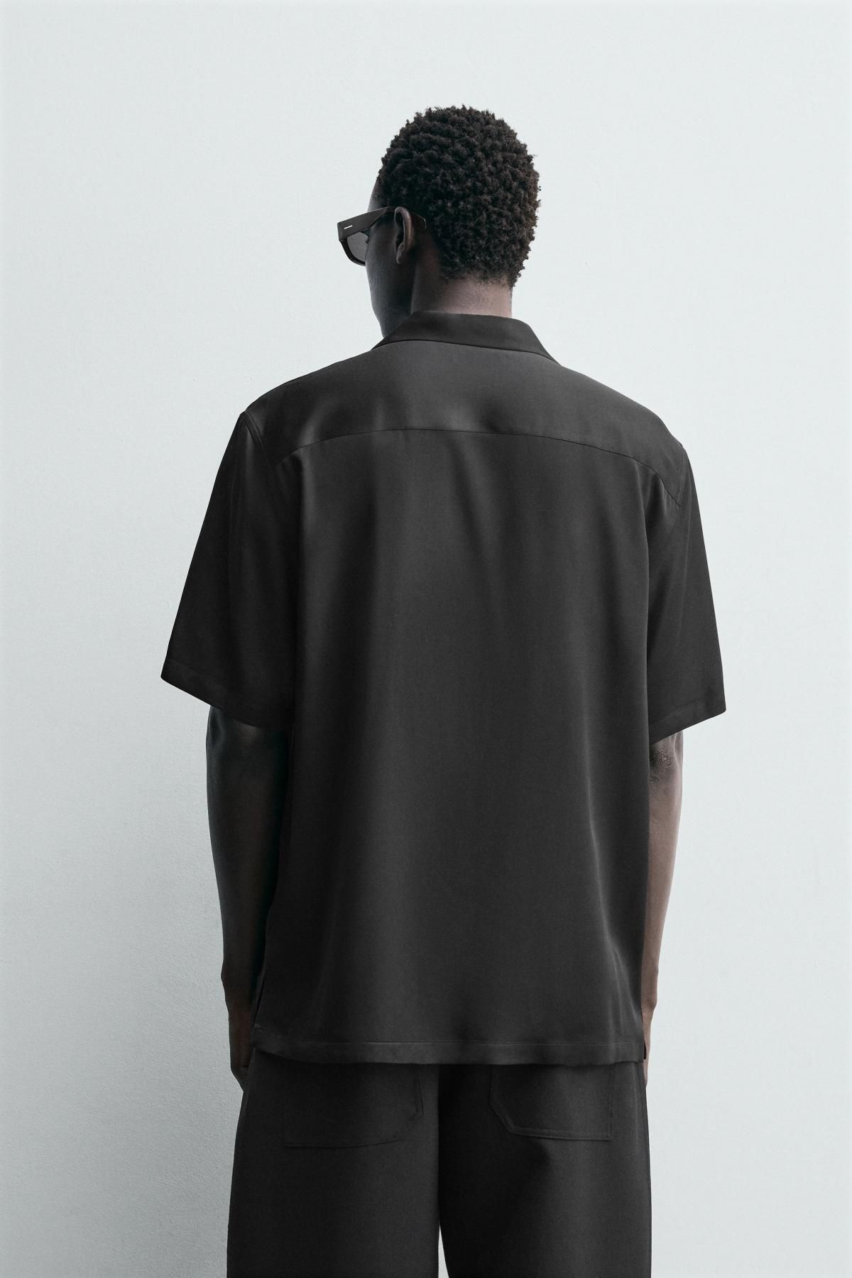 자라 새틴 레귤러핏 반팔 셔츠 9280/961 BLACK - 상세 이미지 4