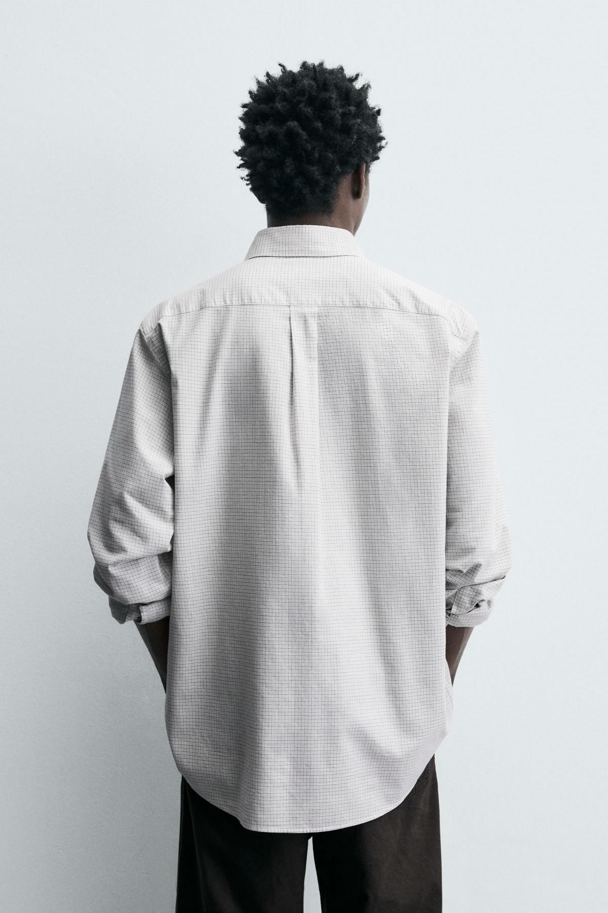 자라 체크 레귤러핏 코튼 긴팔 셔츠 0975/791 WHITE / GREY - 상세 이미지 4